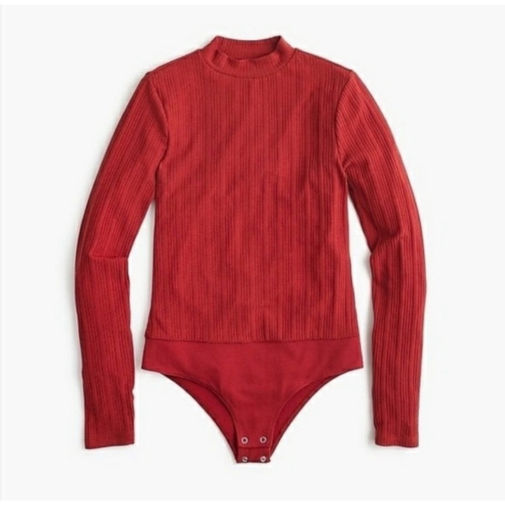 M5 J‎ CREW RIBBED MOCKNECK LONGSLEEVE BODYSUIT SHIRT burnt orange